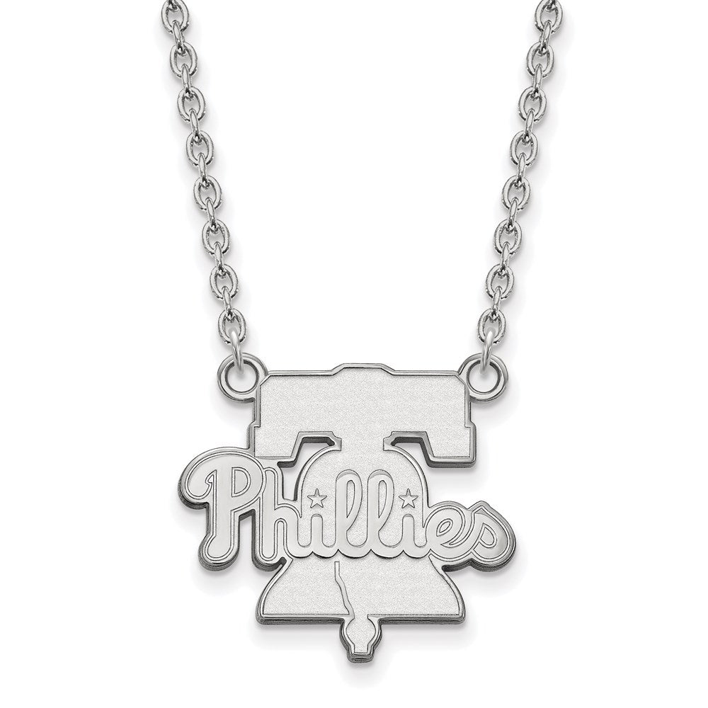 10K White Gold MLB Philadelphia Phillies Large Bell Necklace, 18 Inch, Item N25422 by The Black Bow Jewelry Co.