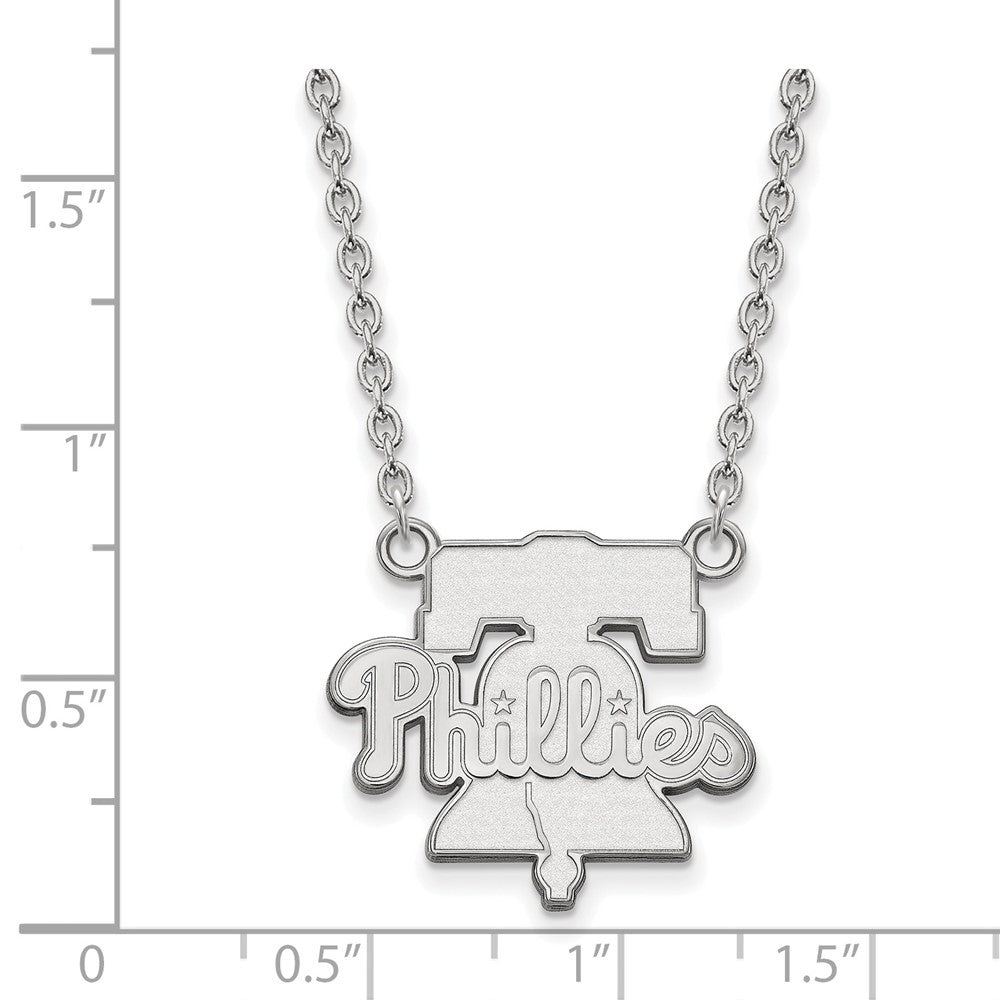 Alternate view of the 14K White Gold MLB Philadelphia Phillies Large Bell Necklace, 18 Inch by The Black Bow Jewelry Co.