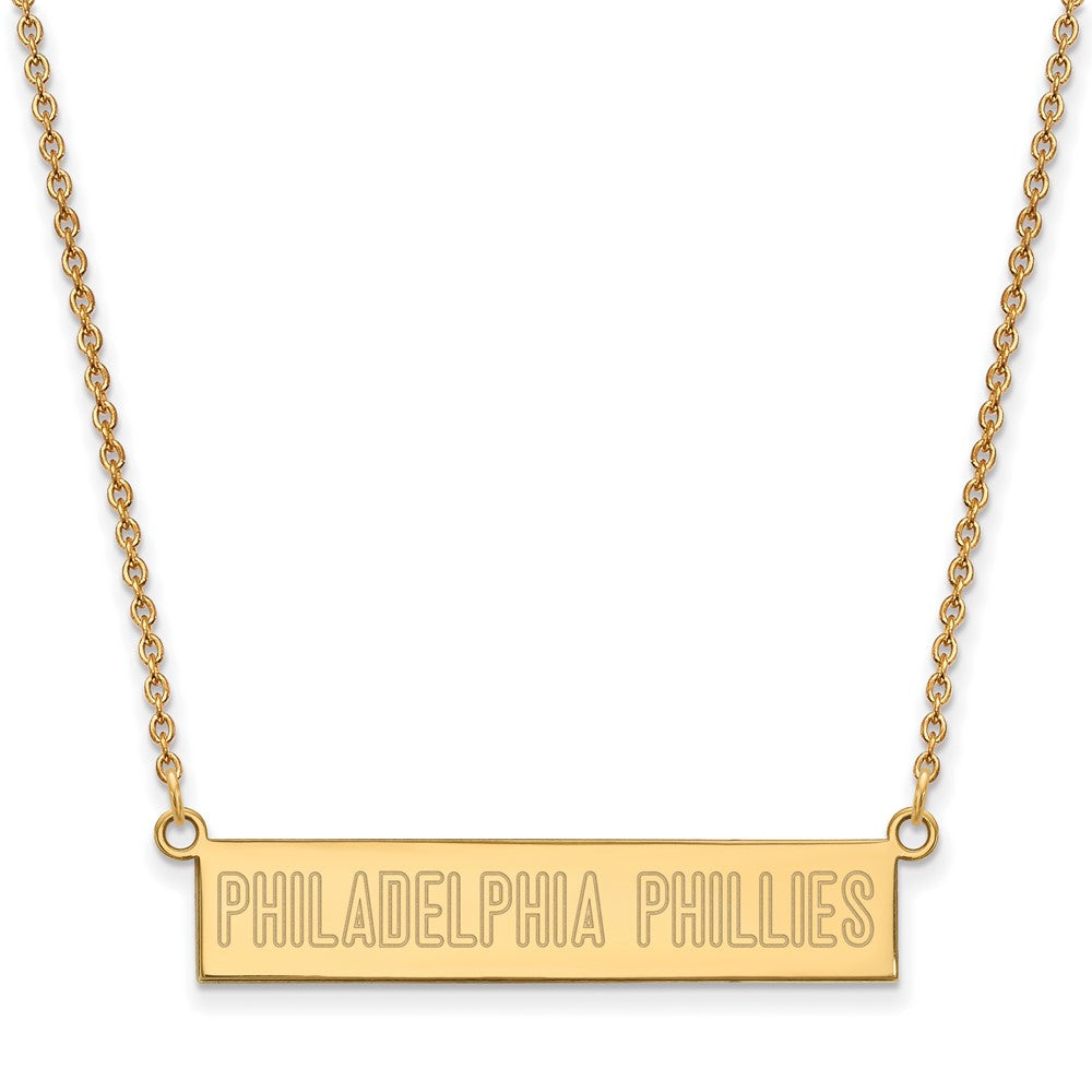 14K Gold Plated S.S. MLB Philadelphia Phillies SM Bar Necklace, 18 In, Item N25428 by The Black Bow Jewelry Co.