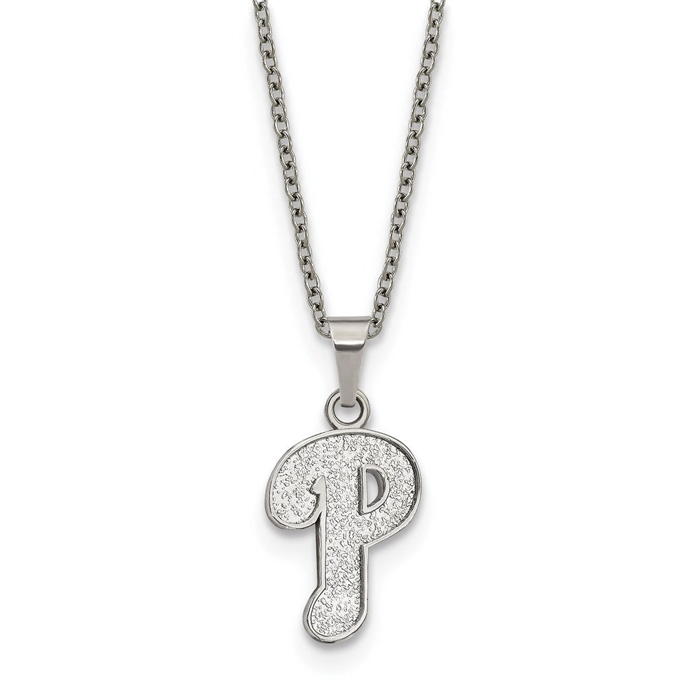 Stainless Steel MLB Philadelphia Phillies Small 'P' Necklace, 18-20 In, Item N25430 by The Black Bow Jewelry Co.