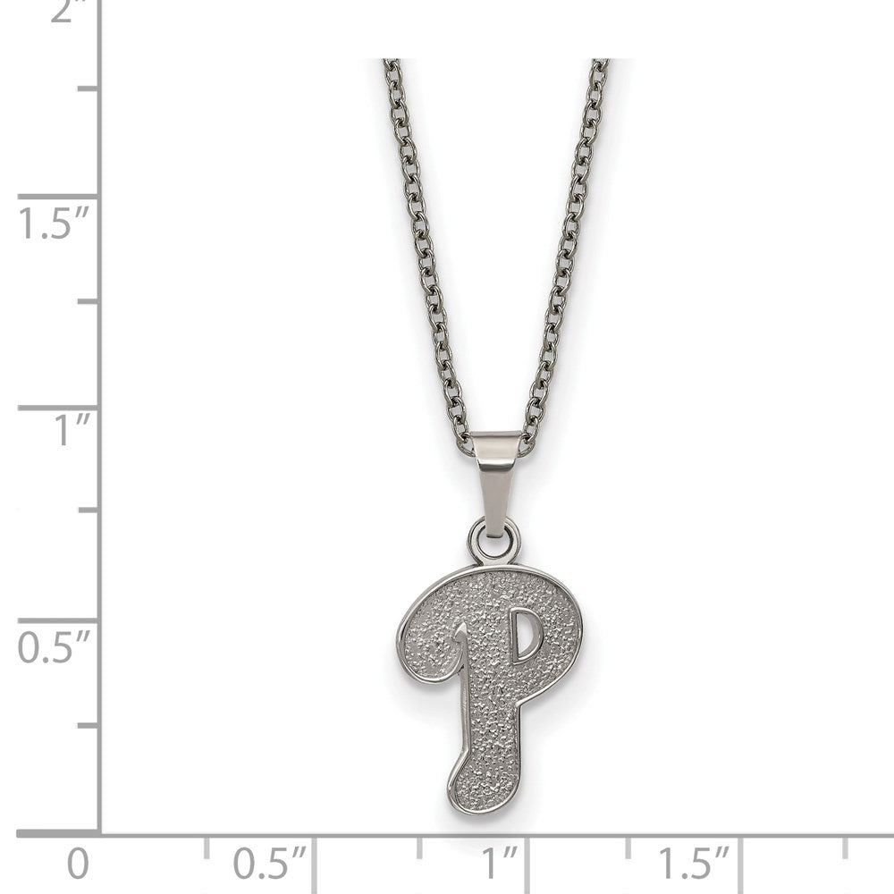 Alternate view of the Stainless Steel MLB Philadelphia Phillies Small 'P' Necklace, 18-20 In by The Black Bow Jewelry Co.