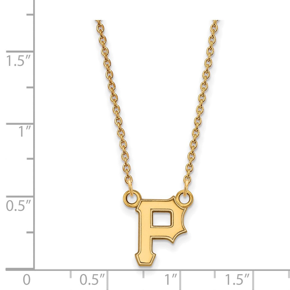Alternate view of the 10K Yellow Gold MLB Pittsburgh Pirates SM Letter P Necklace, 18 Inch by The Black Bow Jewelry Co.