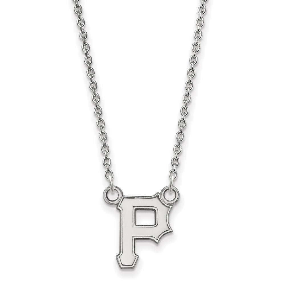 14K White Gold MLB Pittsburgh Pirates Small Letter P Necklace, 18 Inch, Item N25433 by The Black Bow Jewelry Co.