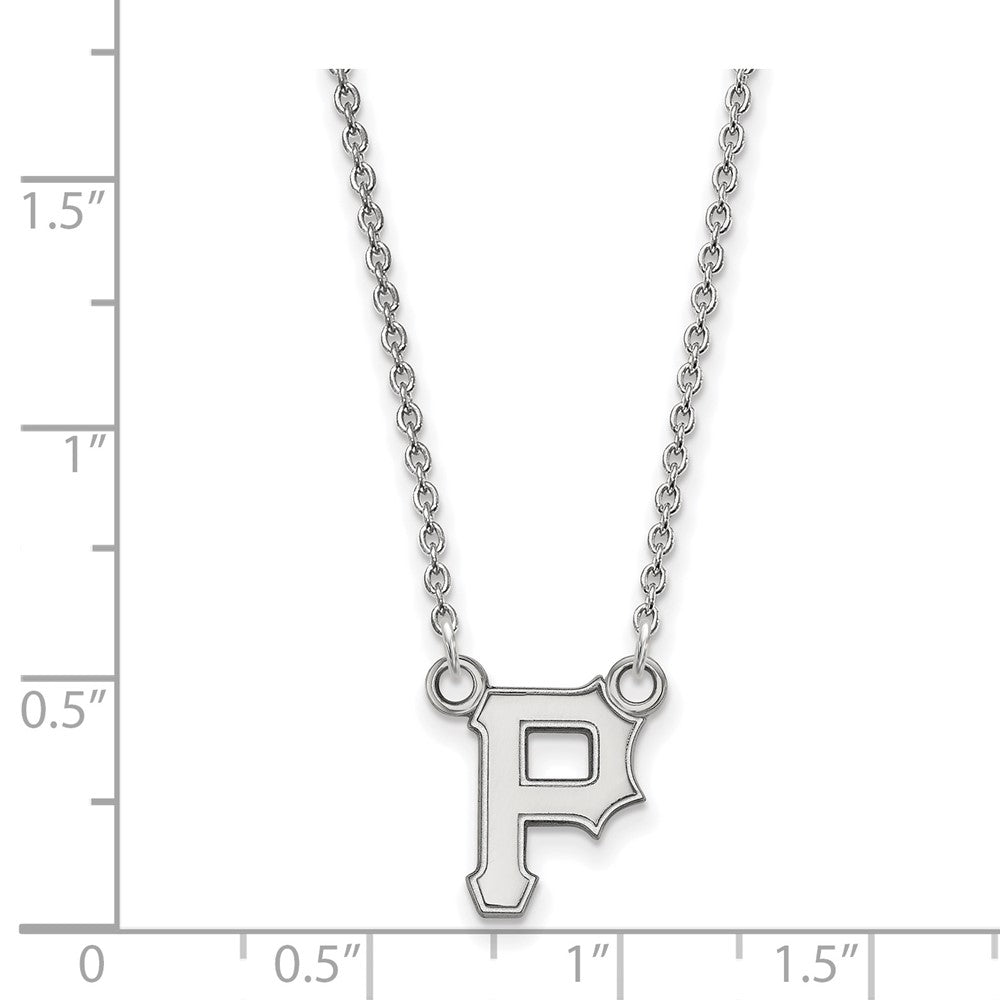 Alternate view of the 14K White Gold MLB Pittsburgh Pirates Small Letter P Necklace, 18 Inch by The Black Bow Jewelry Co.