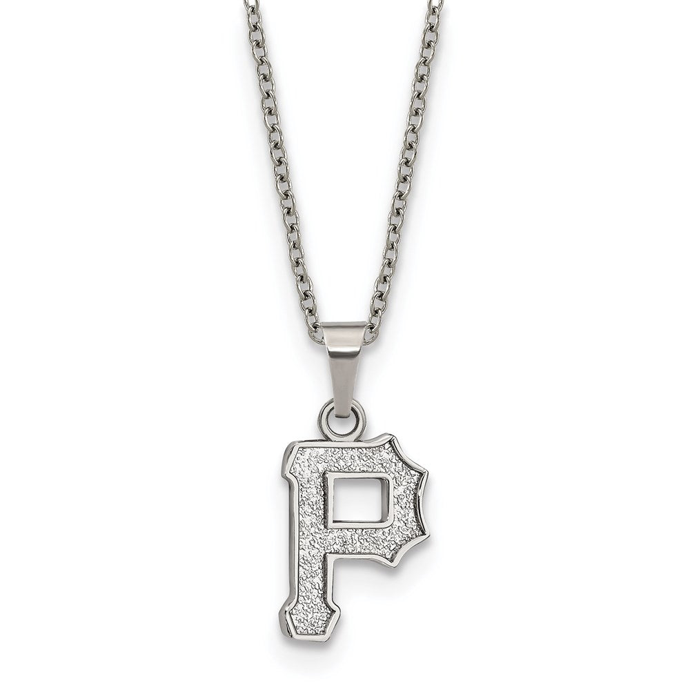 Stainless Steel MLB Pittsburgh Pirates SM Letter P Necklace, 18-20 In, Item N25445 by The Black Bow Jewelry Co.