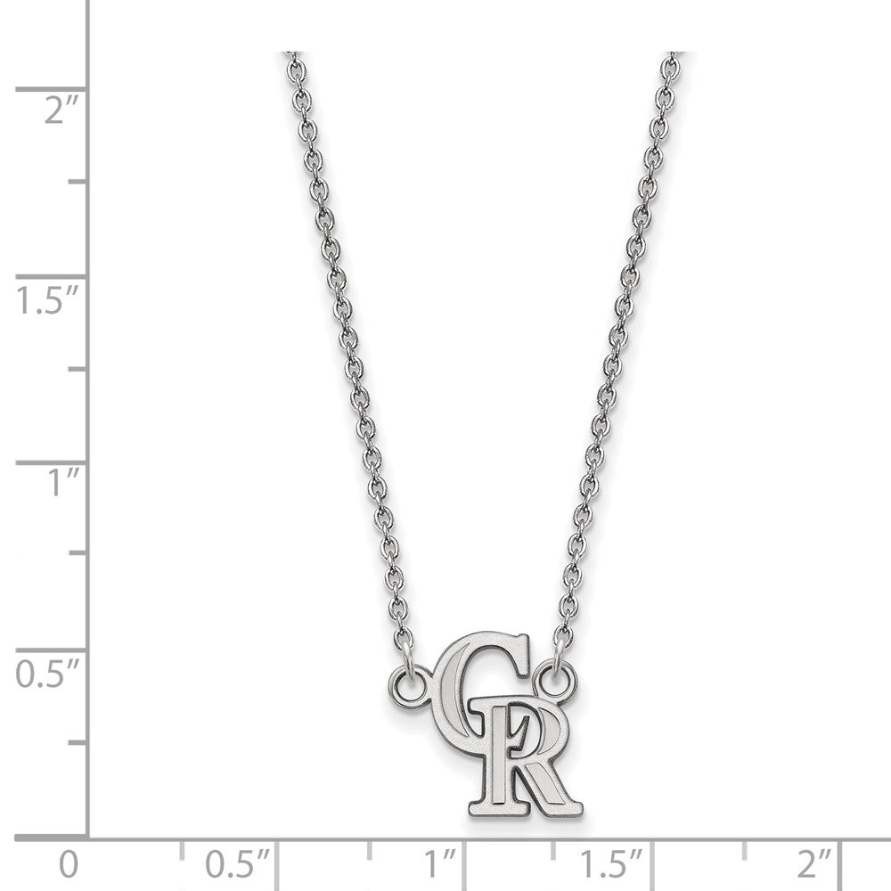 Alternate view of the 10K White Gold MLB Colorado Rockies Small C-R Necklace, 18 Inch by The Black Bow Jewelry Co.
