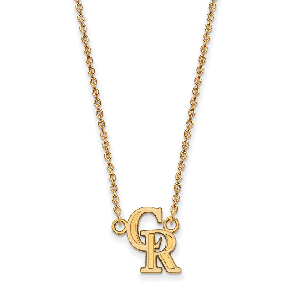 10K Yellow Gold MLB Colorado Rockies Small C-R Necklace, 18 Inch, Item N25447 by The Black Bow Jewelry Co.