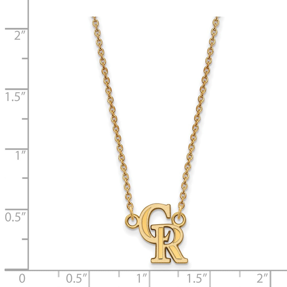 Alternate view of the 10K Yellow Gold MLB Colorado Rockies Small C-R Necklace, 18 Inch by The Black Bow Jewelry Co.
