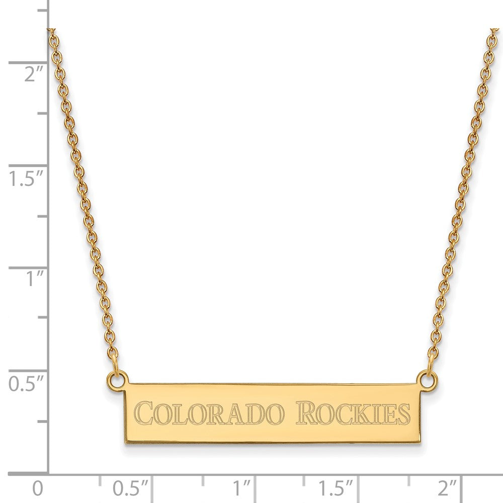 Alternate view of the 14K Gold Plated S.S. MLB Colorado Rockies Small Bar Necklace, 18 Inch by The Black Bow Jewelry Co.