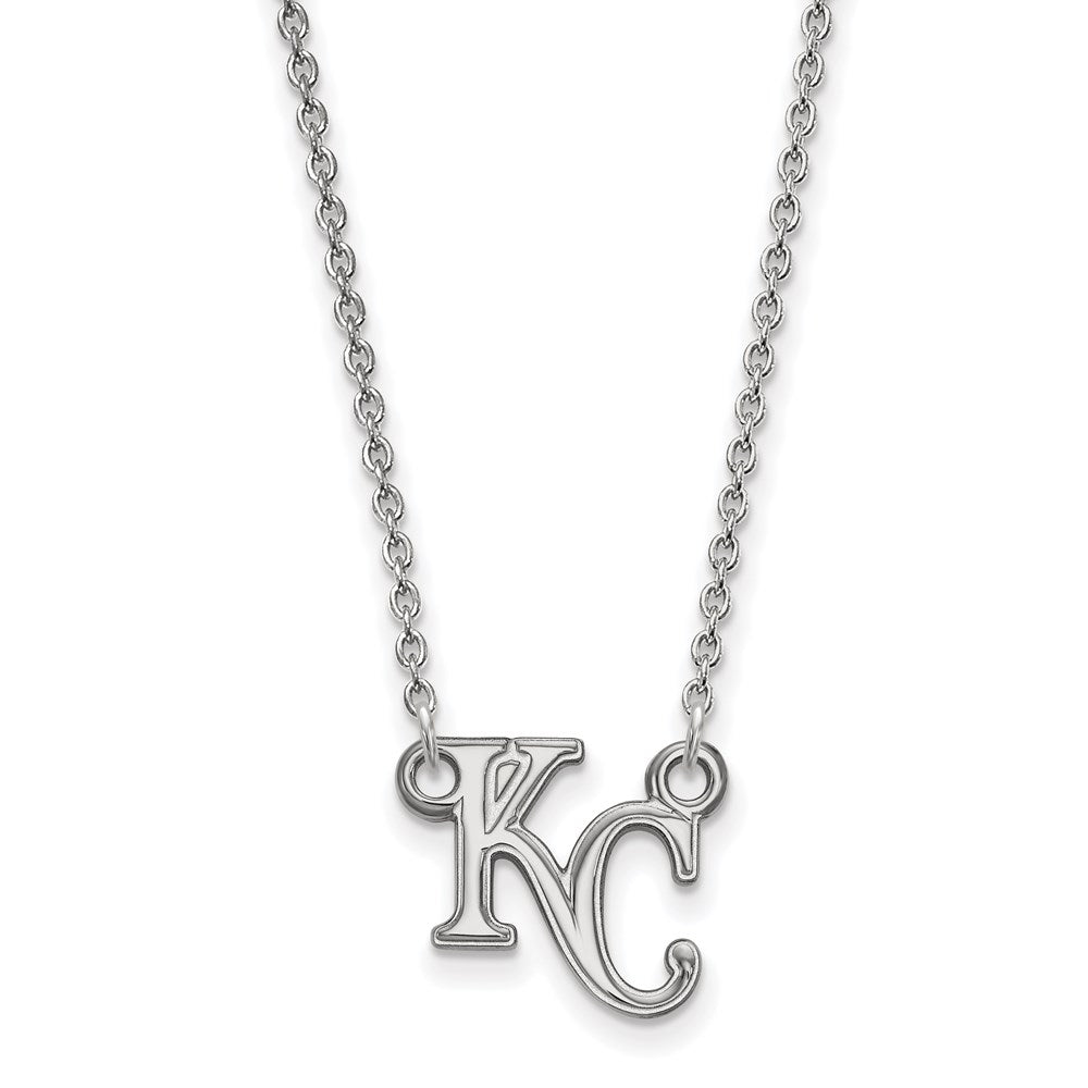 10K White Gold MLB Kansas City Royals Small K-C Necklace, 18 Inch, Item N25461 by The Black Bow Jewelry Co.