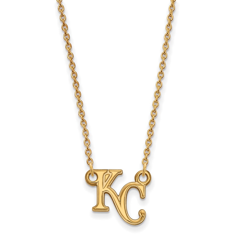 14K Yellow Gold MLB Kansas City Royals Small K-C Necklace, 18 Inch, Item N25464 by The Black Bow Jewelry Co.