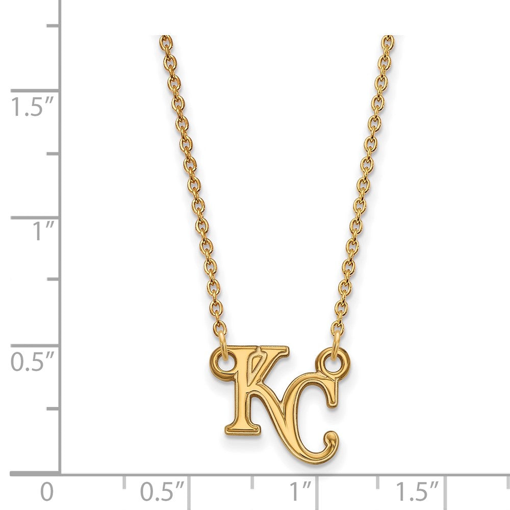 Alternate view of the 14K Gold Plated S.S. MLB Kansas City Royals Small K-C Necklace, 18 In by The Black Bow Jewelry Co.