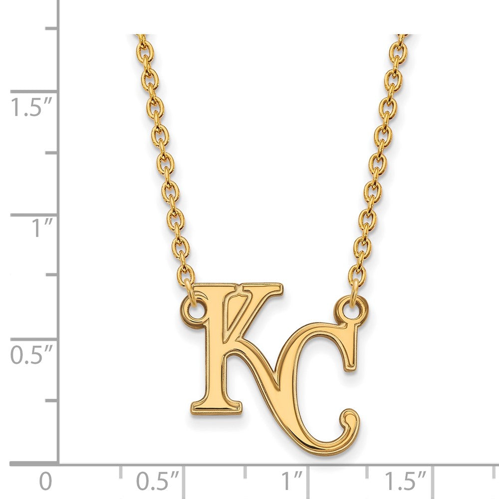 Alternate view of the 10K Yellow Gold MLB Kansas City Royals Large K-C Necklace, 18 Inch by The Black Bow Jewelry Co.