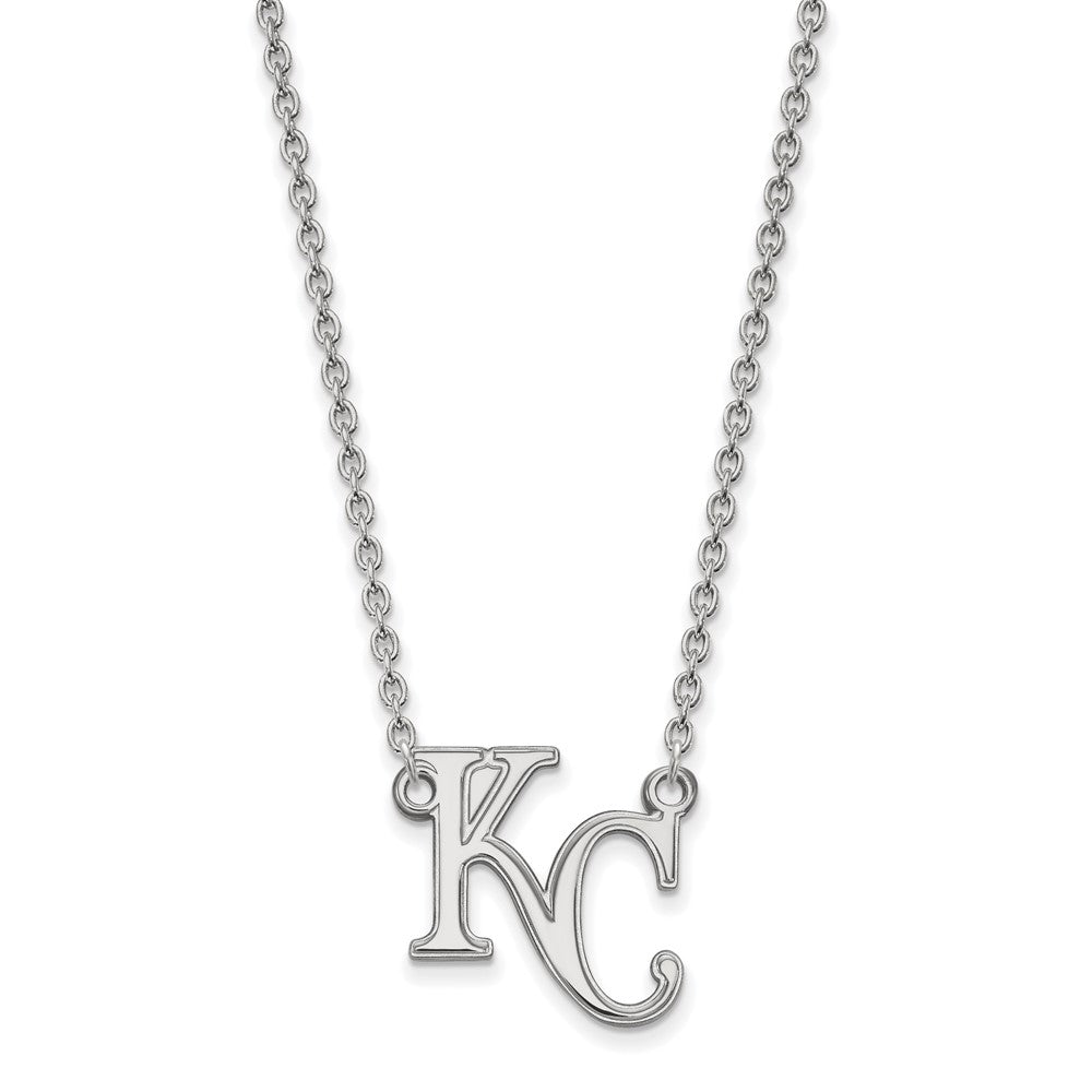 14K White Gold MLB Kansas City Royals Large K-C Necklace, 18 Inch, Item N25469 by The Black Bow Jewelry Co.