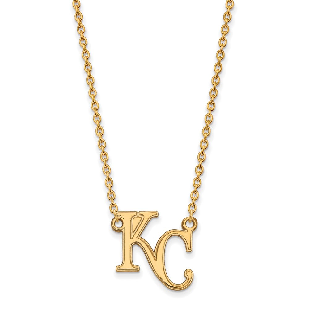 14K Gold Plated S.S. MLB Kansas City Royals Large K-C Necklace, 18 In, Item N25471 by The Black Bow Jewelry Co.