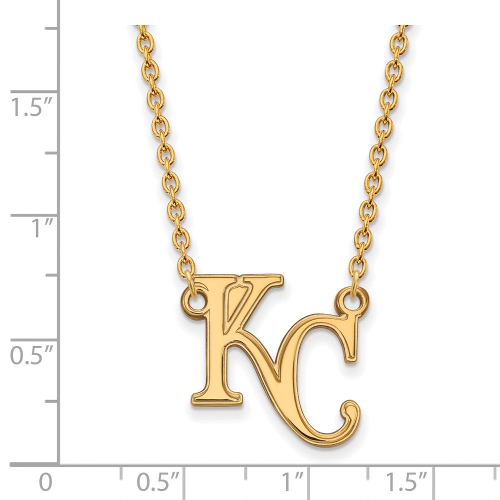 Alternate view of the 14K Gold Plated S.S. MLB Kansas City Royals Large K-C Necklace, 18 In by The Black Bow Jewelry Co.