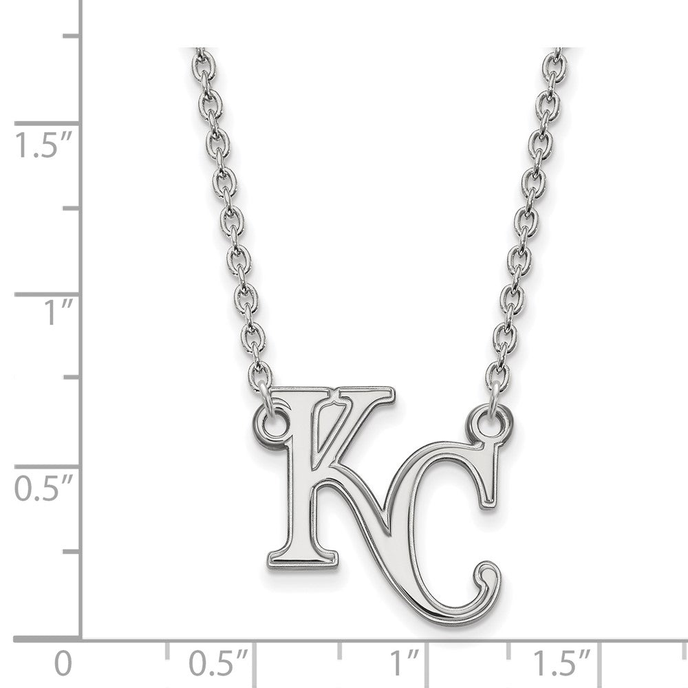 Alternate view of the Sterling Silver MLB Kansas City Royals Large K-C Necklace, 18 Inch by The Black Bow Jewelry Co.