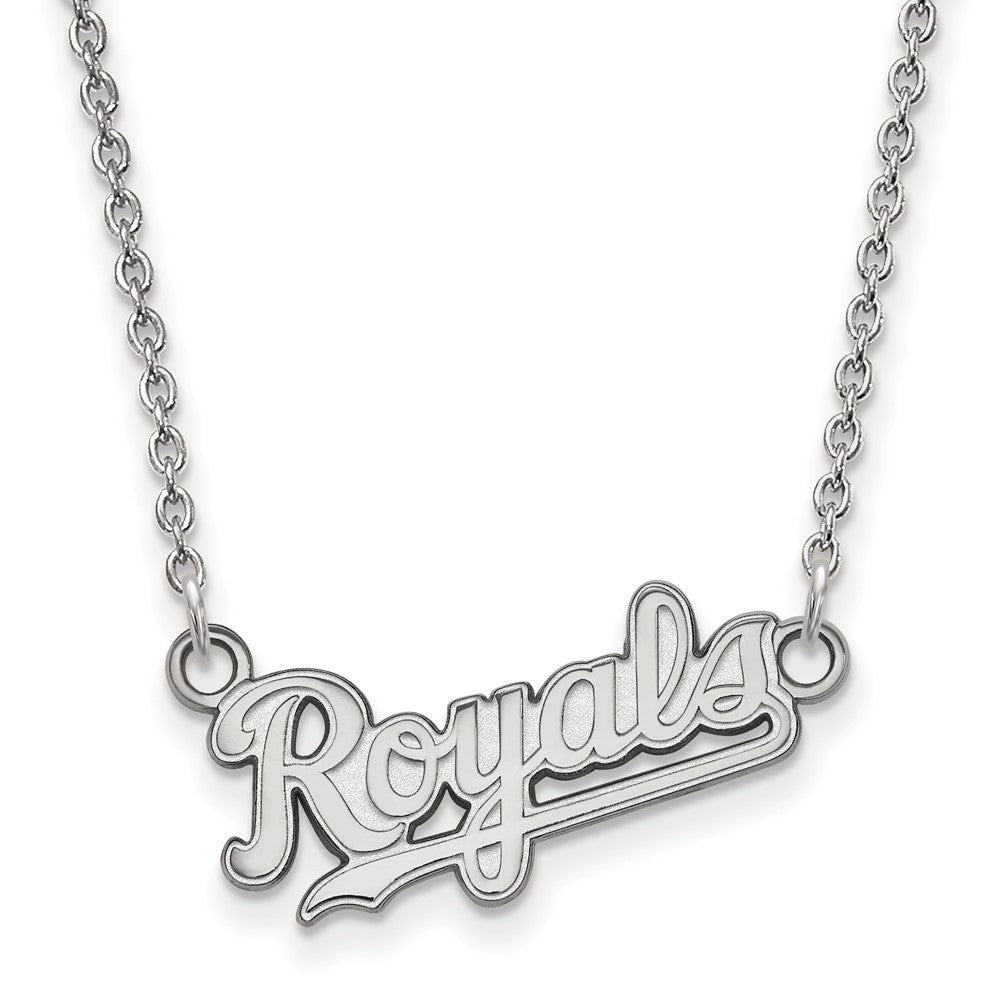 10K White Gold MLB Kansas City Royals Small Script Necklace, 18 Inch, Item N25473 by The Black Bow Jewelry Co.
