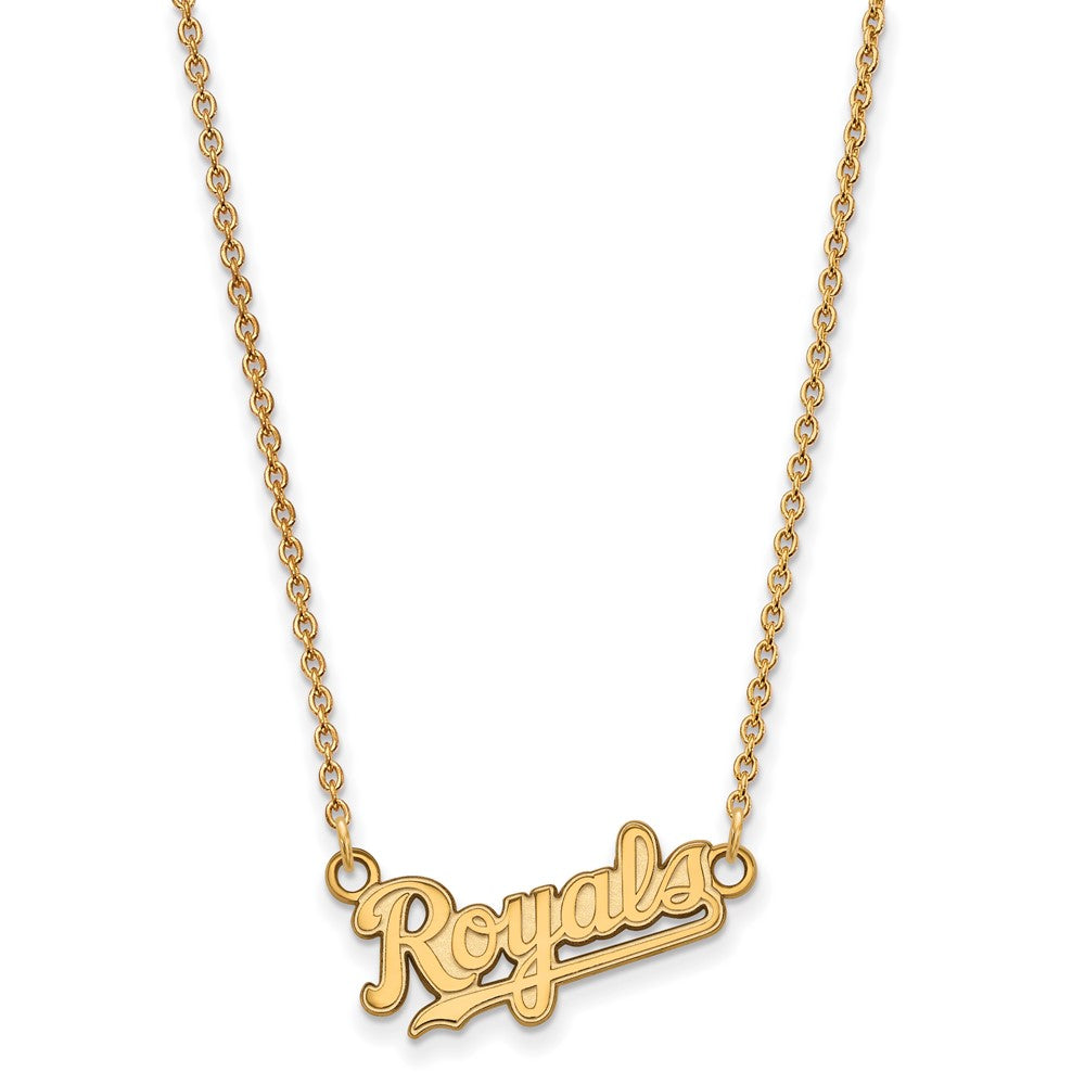 Alternate view of the 14K Yellow Gold MLB Kansas City Royals Small Script Necklace, 18 Inch by The Black Bow Jewelry Co.