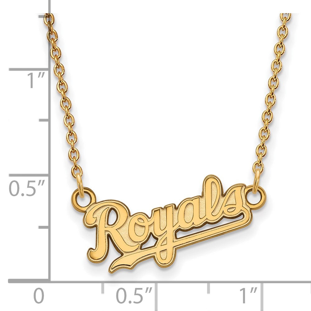 Alternate view of the 14K Yellow Gold MLB Kansas City Royals Small Script Necklace, 18 Inch by The Black Bow Jewelry Co.
