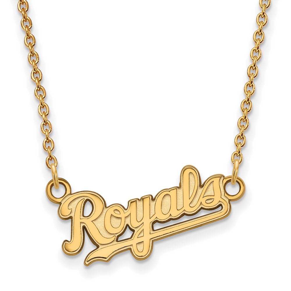 14K Gold Plated S.S. MLB Kansas City Royals SM Script Necklace, 18 In, Item N25477 by The Black Bow Jewelry Co.