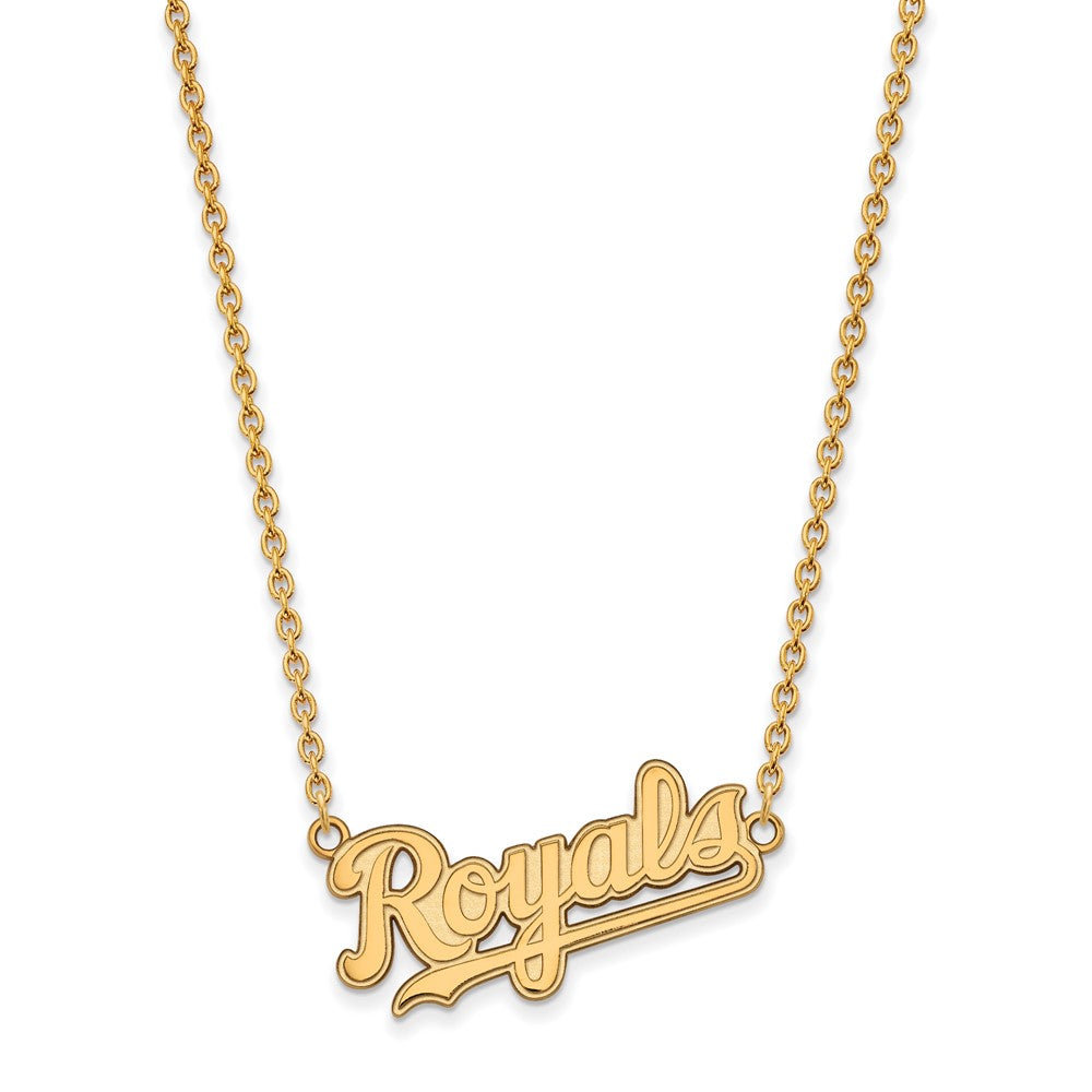 14K Gold Plated S.S. MLB Kansas City Royals LG Script Necklace, 18 In, Item N25479 by The Black Bow Jewelry Co.