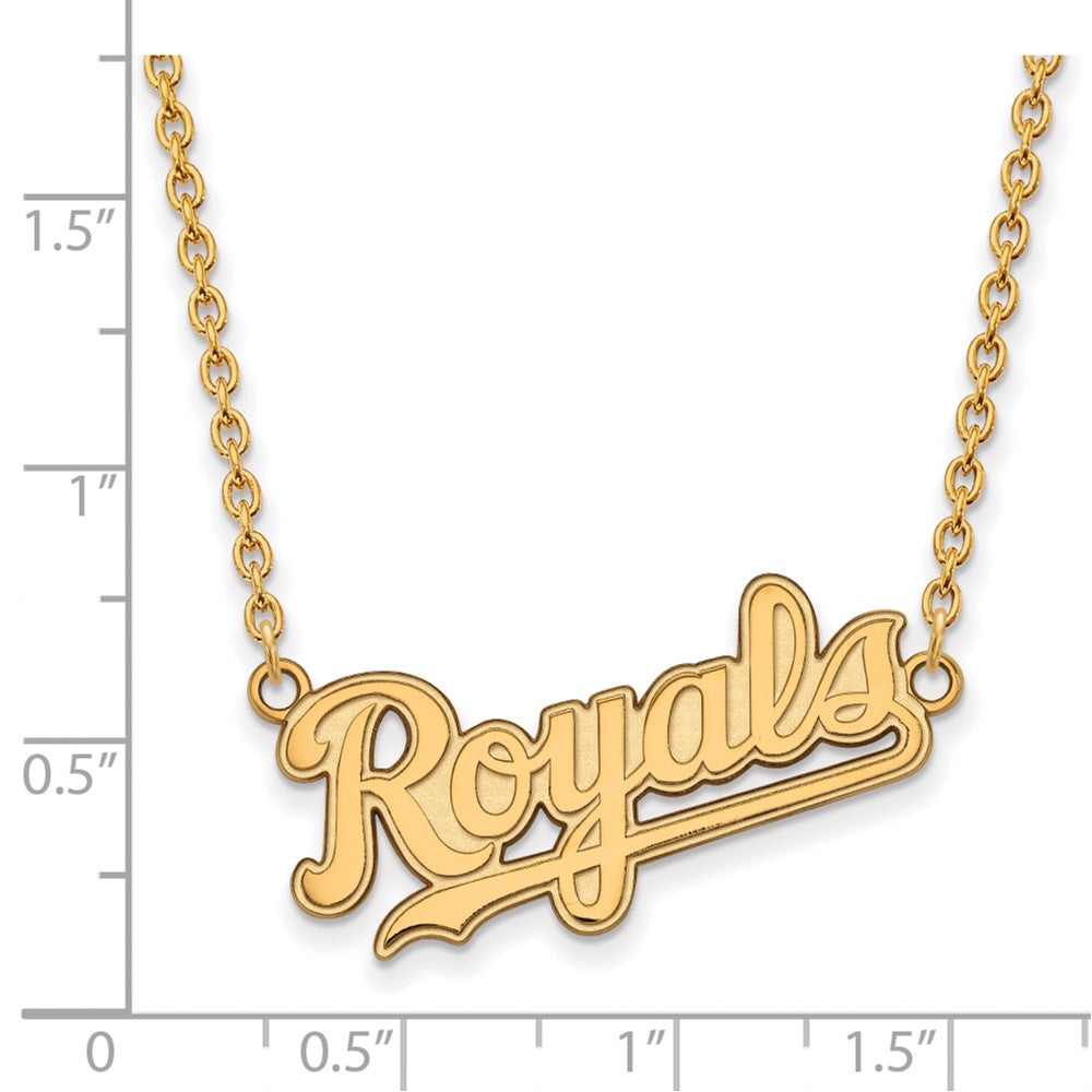 Alternate view of the 14K Gold Plated S.S. MLB Kansas City Royals LG Script Necklace, 18 In by The Black Bow Jewelry Co.
