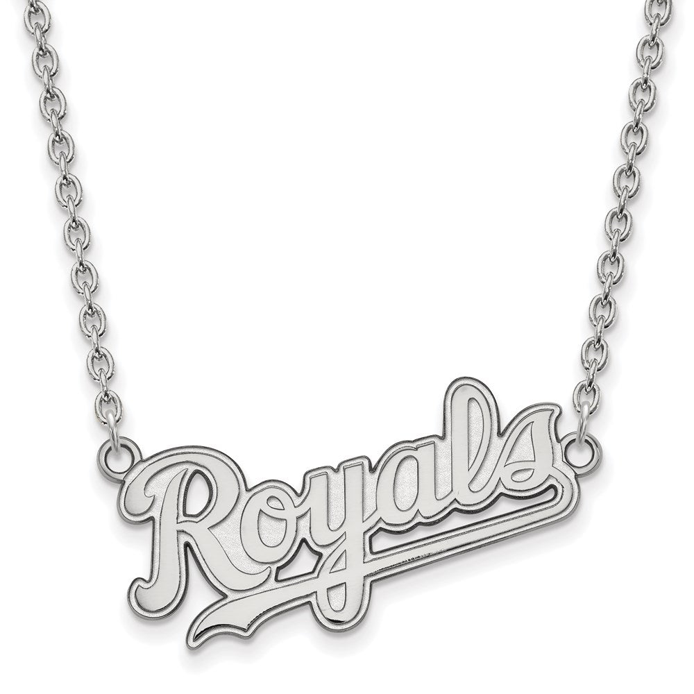 Sterling Silver MLB Kansas City Royals Large Script Necklace, 18 Inch, Item N25480 by The Black Bow Jewelry Co.