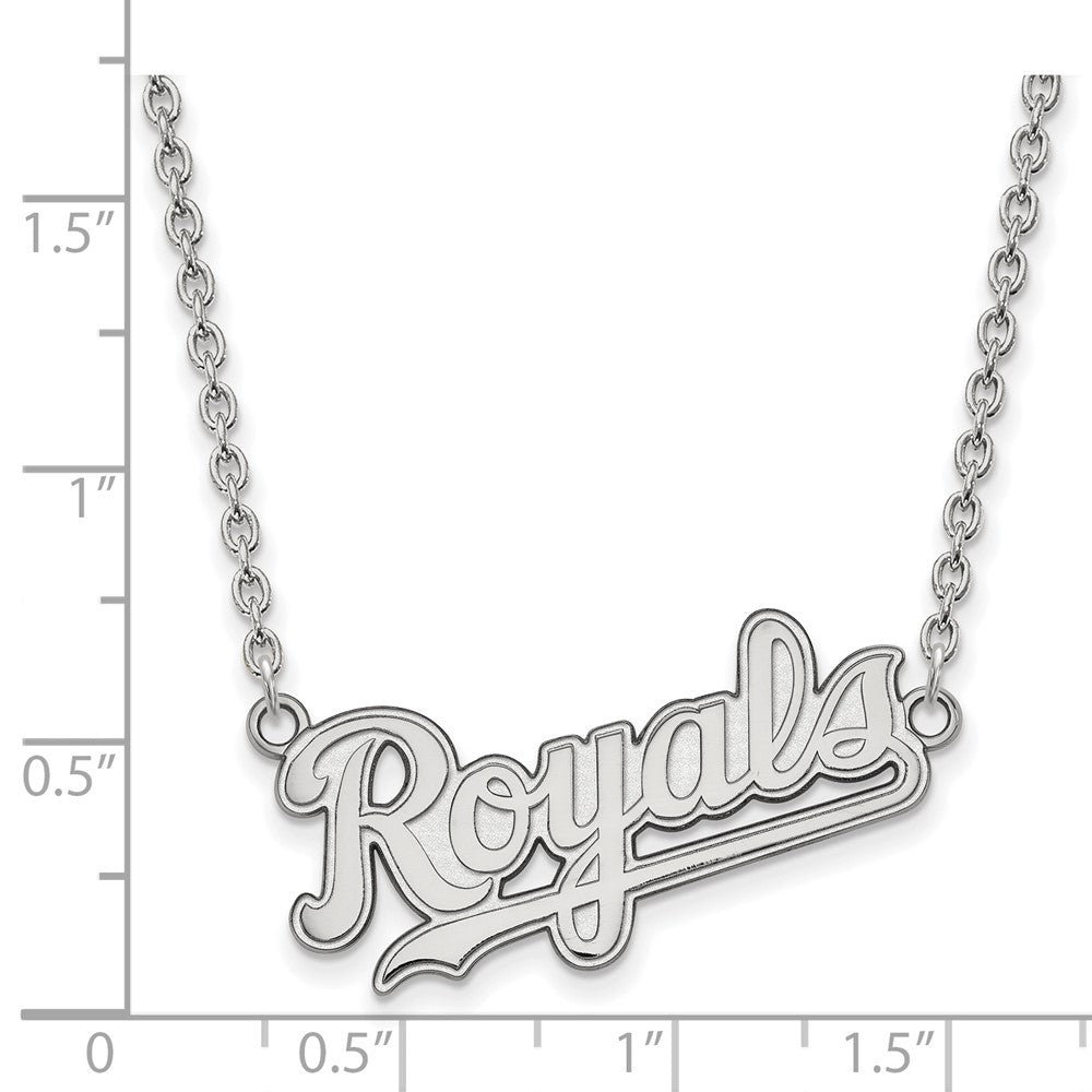 Alternate view of the Sterling Silver MLB Kansas City Royals Large Script Necklace, 18 Inch by The Black Bow Jewelry Co.