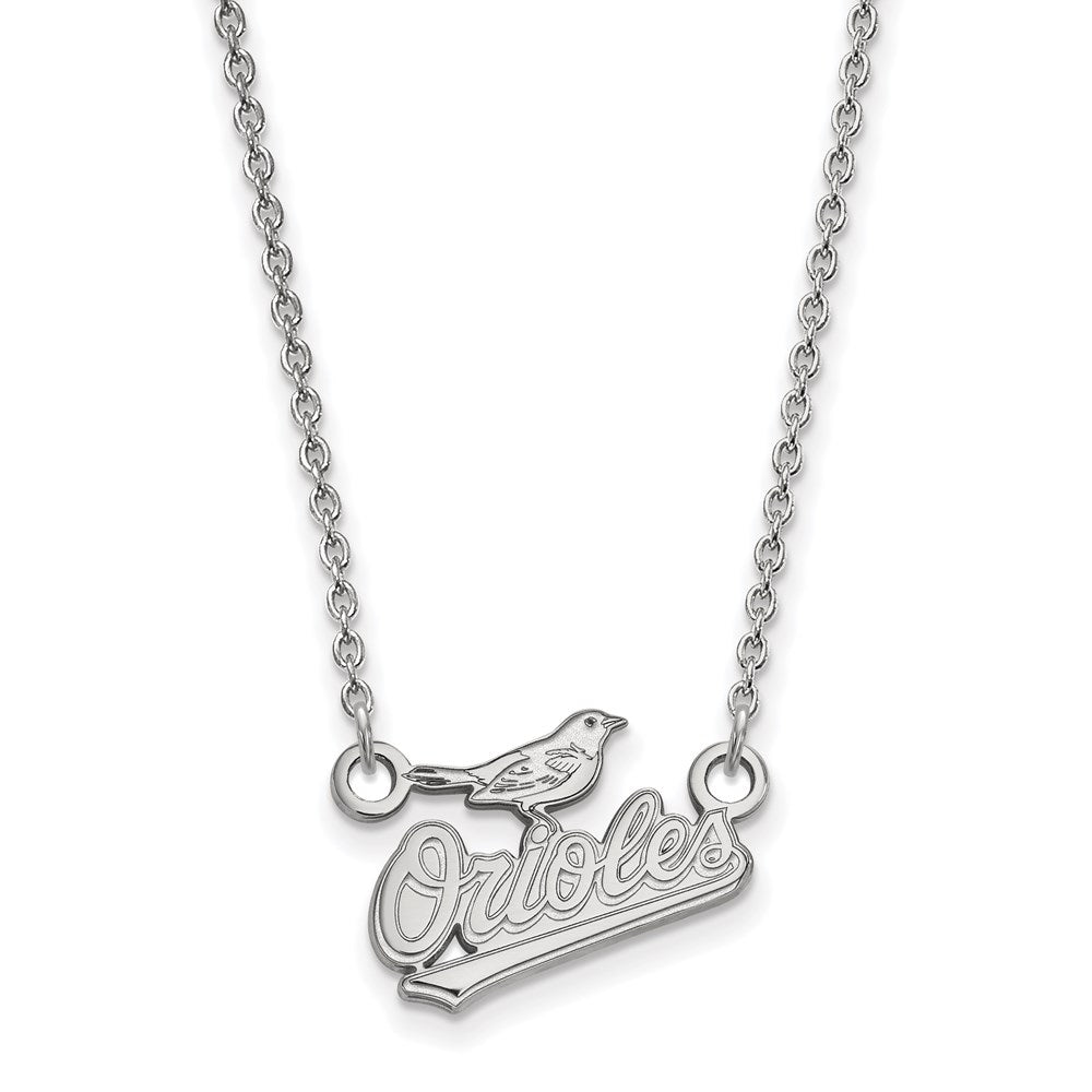10K White Gold MLB Baltimore Orioles Small Script Necklace, 18 Inch, Item N25484 by The Black Bow Jewelry Co.