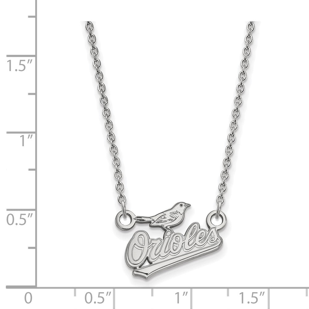Alternate view of the 14K White Gold MLB Baltimore Orioles Small Script Necklace, 18 Inch by The Black Bow Jewelry Co.