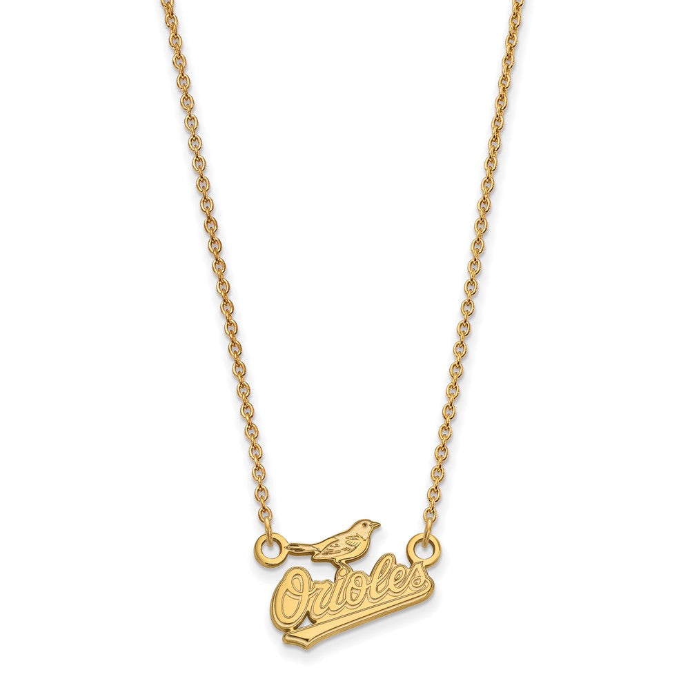 14K Yellow Gold MLB Baltimore Orioles Small Script Necklace, 18 Inch, Item N25487 by The Black Bow Jewelry Co.