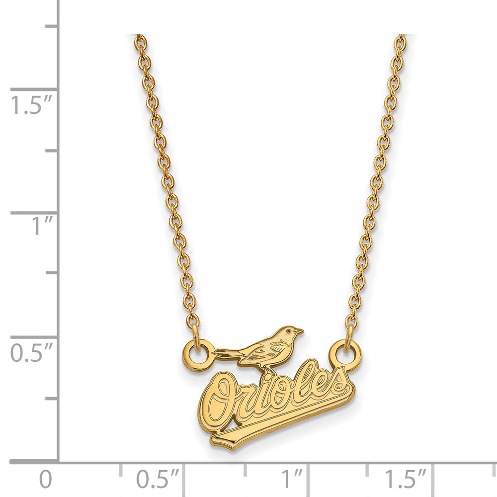 Alternate view of the 14K Gold Plated S.S. MLB Baltimore Orioles SM Script Necklace, 18 Inch by The Black Bow Jewelry Co.