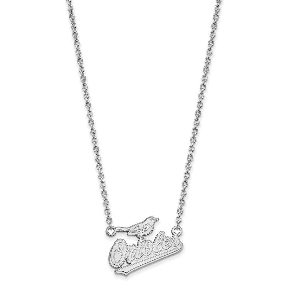 14K White Gold MLB Baltimore Orioles Large Script Necklace, 18 Inch, Item N25492 by The Black Bow Jewelry Co.