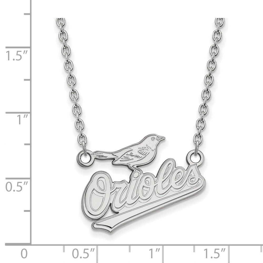 Alternate view of the 14K White Gold MLB Baltimore Orioles Large Script Necklace, 18 Inch by The Black Bow Jewelry Co.