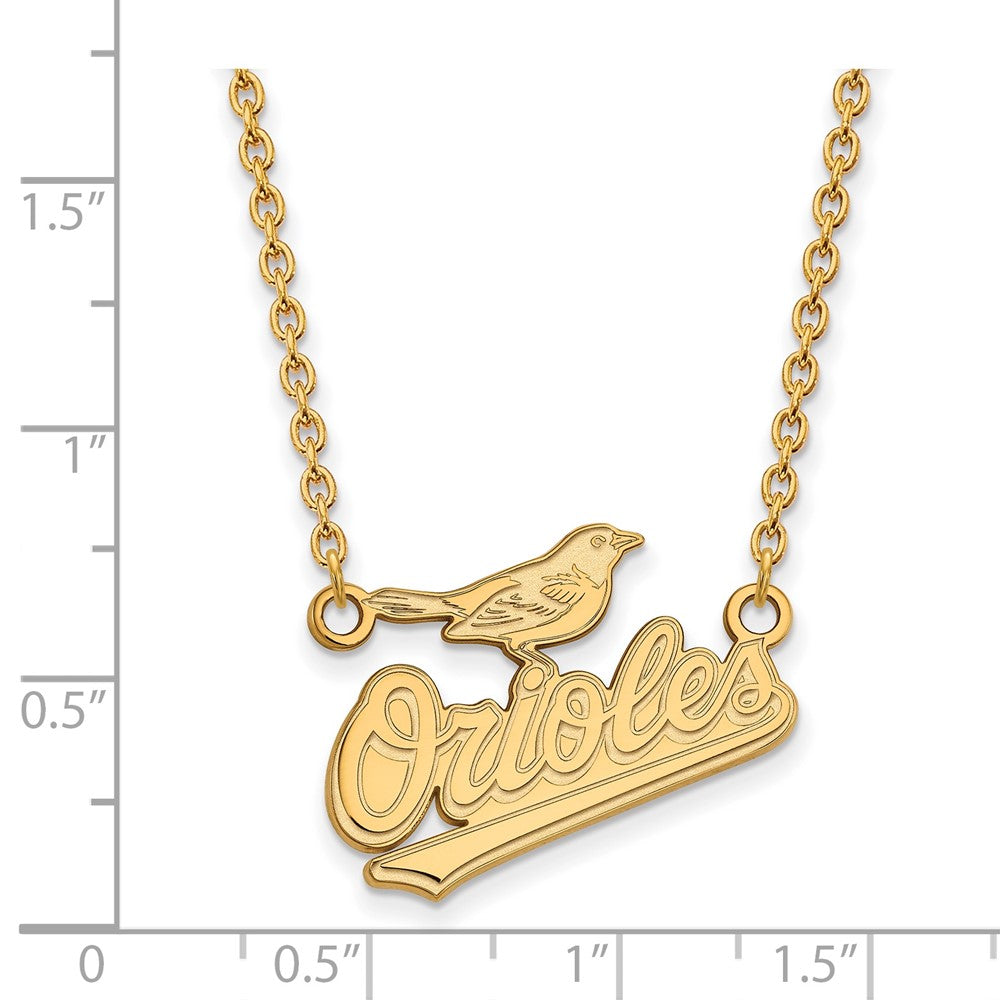 Alternate view of the 14K Yellow Gold MLB Baltimore Orioles Large Script Necklace, 18 Inch by The Black Bow Jewelry Co.