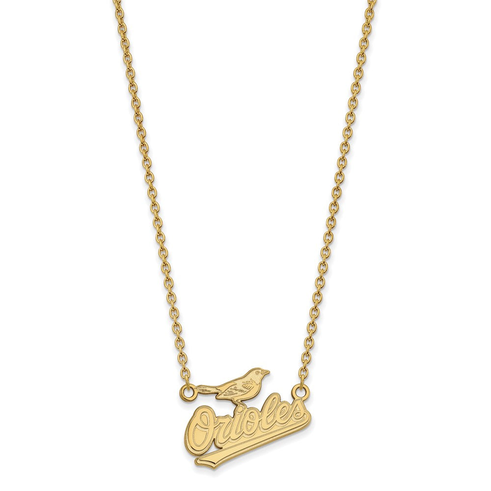 14K Gold Plated S.S. MLB Baltimore Orioles LG Script Necklace, 18 Inch, Item N25494 by The Black Bow Jewelry Co.