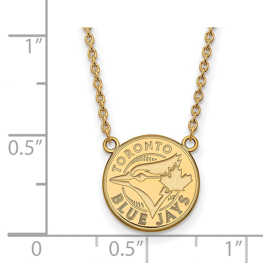 Alternate view of the 14K Yellow Gold MLB Toronto Blue Jays Large Disc Necklace, 18 Inch by The Black Bow Jewelry Co.