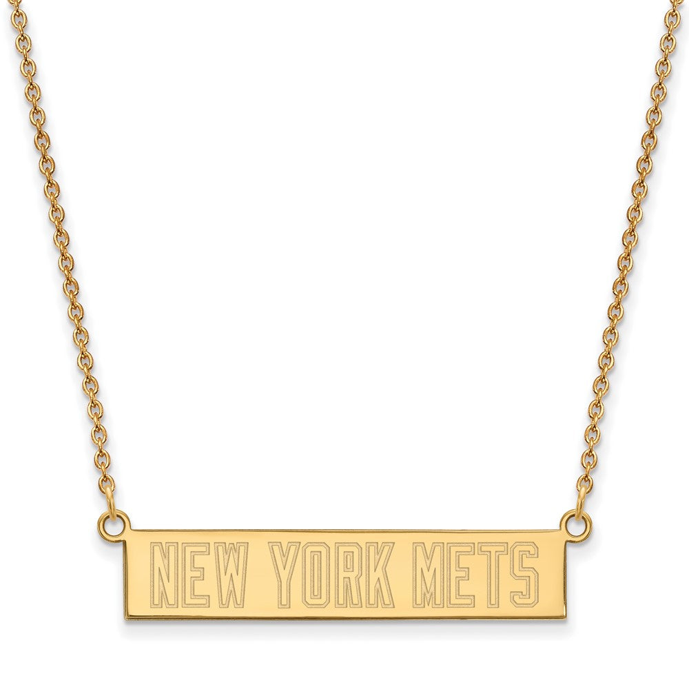 14K Gold Plated Sterling Silver MLB New York Mets Bar Necklace, 18 In, Item N25541 by The Black Bow Jewelry Co.