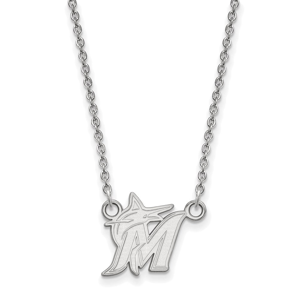 10K White Gold MLB Miami Marlins Small Logo Necklace, 18 Inch, Item N25544 by The Black Bow Jewelry Co.