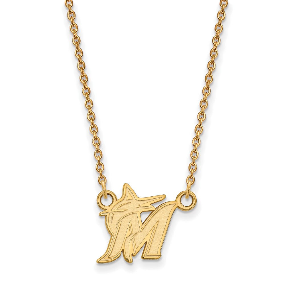 10K Yellow Gold MLB Miami Marlins Small Logo Necklace, 18 Inch, Item N25545 by The Black Bow Jewelry Co.