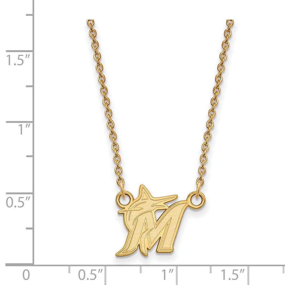 Alternate view of the 14K Yellow Gold MLB Miami Marlins Small Logo Necklace, 18 Inch by The Black Bow Jewelry Co.