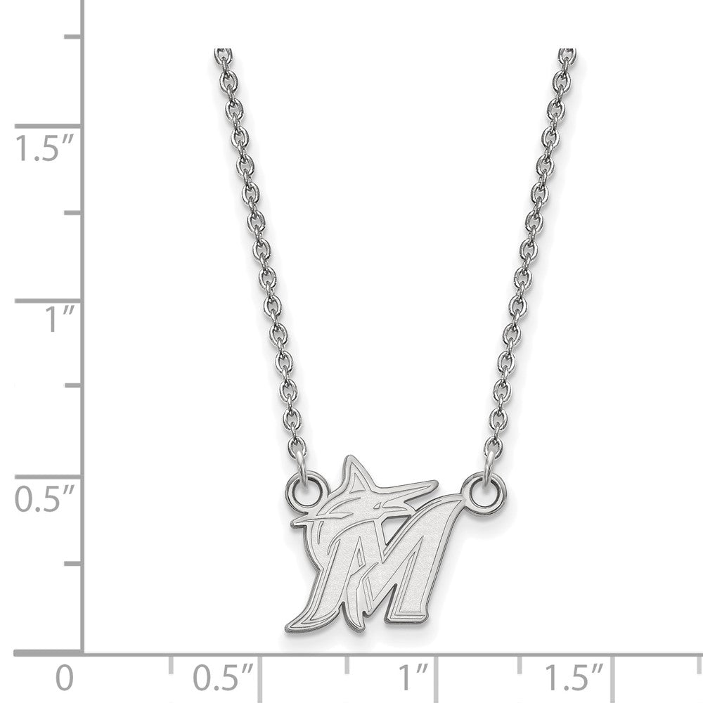 Alternate view of the Sterling Silver MLB Miami Marlins Small Logo Necklace, 18 Inch by The Black Bow Jewelry Co.