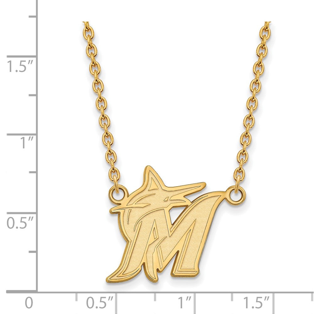 Alternate view of the 10K Yellow Gold MLB Miami Marlins Large Logo Necklace, 18 Inch by The Black Bow Jewelry Co.