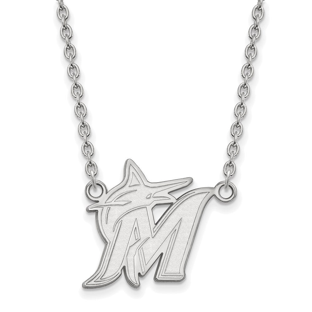 14K White Gold MLB Miami Marlins Large Logo Necklace, 18 Inch, Item N25552 by The Black Bow Jewelry Co.
