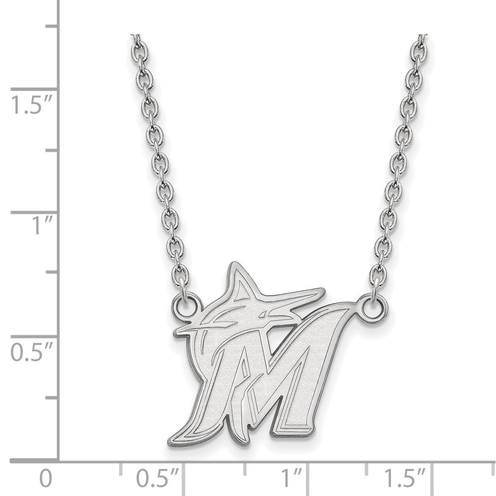 Alternate view of the 14K White Gold MLB Miami Marlins Large Logo Necklace, 18 Inch by The Black Bow Jewelry Co.