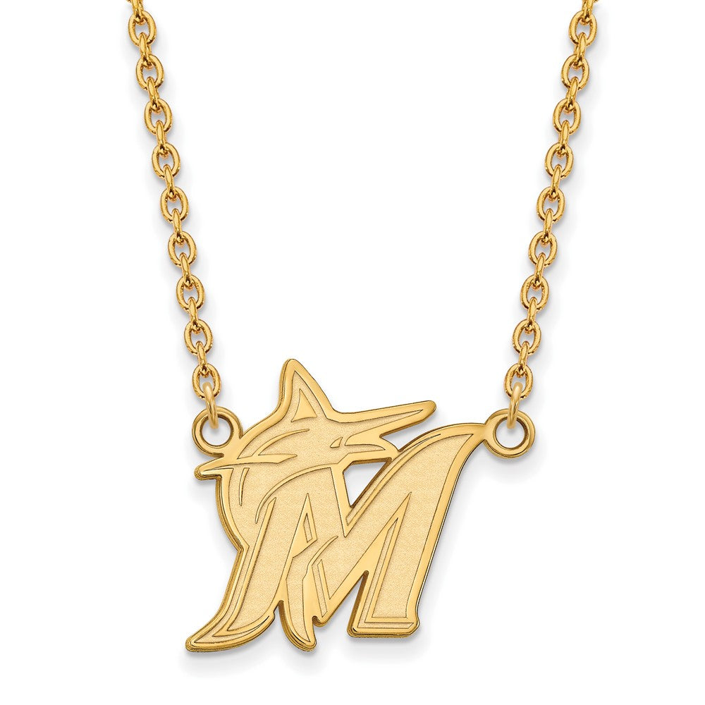 14K Gold Plated S.S. MLB Miami Marlins Large Logo Necklace, 18 Inch, Item N25554 by The Black Bow Jewelry Co.