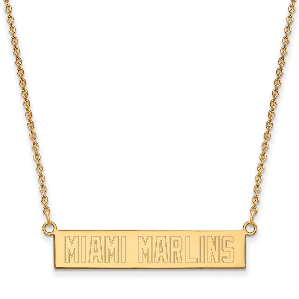 14K Gold Plated S.S. MLB Miami Marlins Small Bar Necklace, 18 Inch, Item N25556 by The Black Bow Jewelry Co.