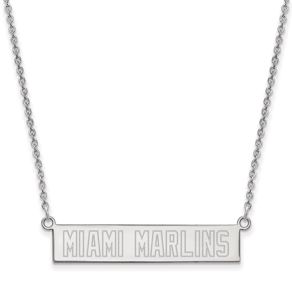 Sterling Silver MLB Miami Marlins Small Bar Necklace, 18 Inch, Item N25557 by The Black Bow Jewelry Co.