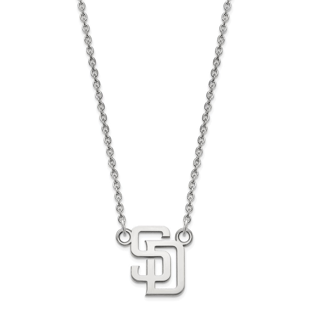 Alternate view of the 14K White Gold MLB San Diego Padres Small S-D Necklace, 18 Inch by The Black Bow Jewelry Co.